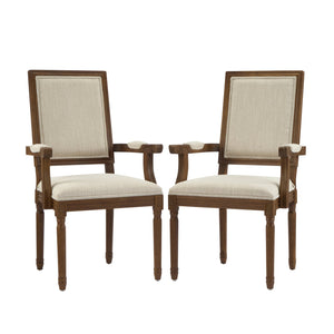 English Elm Christopher Knight Home® - Upholstered Dining Chairs Set of 2 in Beige with Walnut Rubber Wood Fluted Legs, Armrests, French-Country Elegance, Durable Fabric Seating N771P291405T