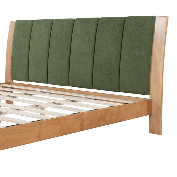 English Elm Christopher Knight Home® - Premium Pine Wood King Bed Frame With Upholstered Headboard - Mid-Century Modern Style In Green N770P345989N_N770P345990N