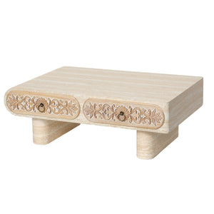 English Elm Rounded Edge Coffee Table Solid Wood Engraved Drawer Modern Living Room Storage W3040P428686