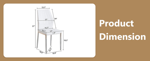 English Elm Set of 4 Brown Shell-Pattern Dining Chairs with Ergonomic Tech Fabric, Sturdy Metal Legs, 37" White+Silver W1151P359609