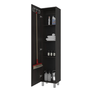 English Elm Vintro Tall Single Door Storage Cabinet with Metal Legs and Four Interior Shelves Dark Oak B070P487579