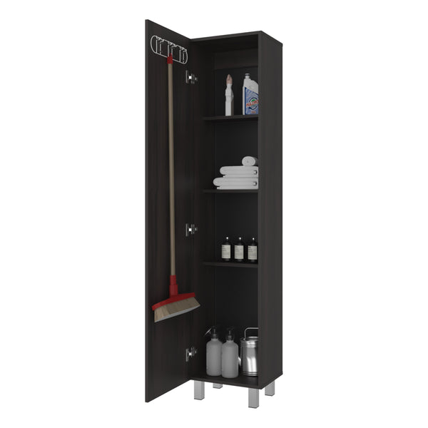 English Elm Vintro Tall Single Door Storage Cabinet with Metal Legs and Four Interior Shelves Dark Oak B070P487579
