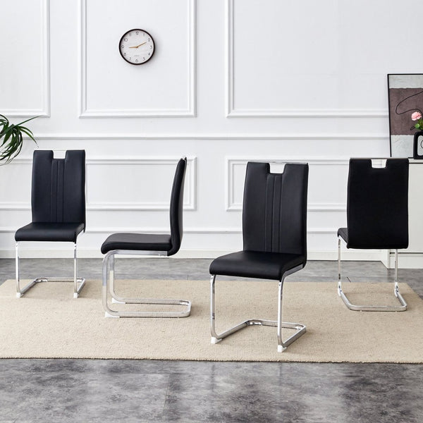 English Elm Set Of 4 Bow-Shaped Black Pu Chairs - Modern Elegance For Dining, Office, And Lounge Spaces W3226P279082-GIGA