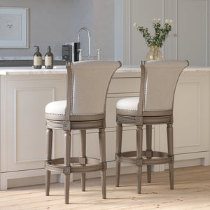 English Elm 26in. Wood High-back Swivel Barstool Farmhouse Style Nailhead Upholstered Kitchen Seat Gray B2751P436431