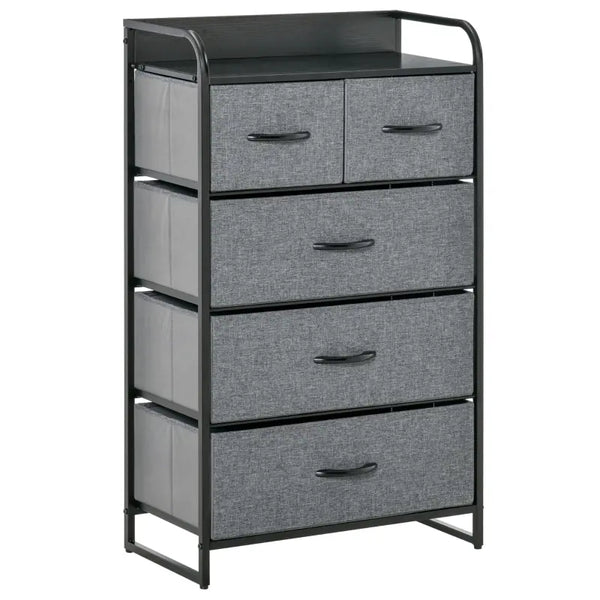 English Elm Freestanding Steel Frame Tower with Linen Fabric Drawers for Organized Home Storage T3971P469634