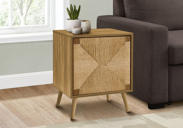 English Elm Accent Table – Modern Light Walnut Laminate With Seagrass Door, Compact Storage For Small Spaces B2710P287033