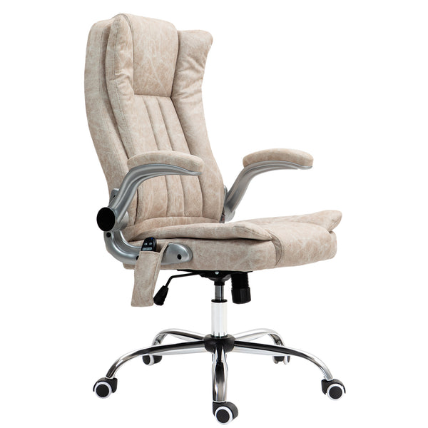 English Elm HOMCOM Heated Vibration Massage Office Chair with Lumbar Heat, High-Back Comfort, Flip-Up Arms and Wheels Cream White W2225P250031