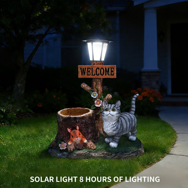 English Elm Schnauzer Solar Led Resin Planter Statue Outdoor Garden Accent for Patio Decor W5398P464238