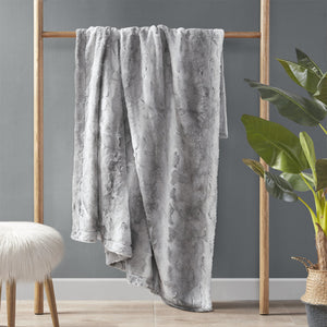 JLA Home Madison Park - Faux faux fur throw indulgent plush reversible faux mink blanket OEKO-TEX certified machine washable luxury Grey MP50-8525
