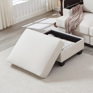 English Elm 86" Linen Sectional Sofa with Storage Ottoman Reversible Chaise for Small Spaces Beige W1669S00035