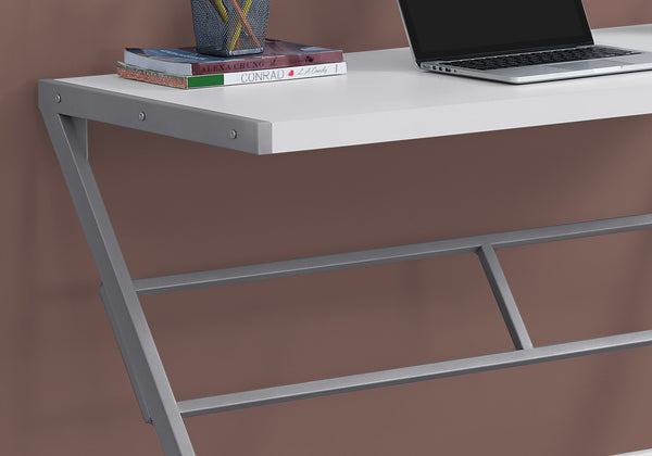 English Elm Computer Desk with Spacious Dark Wood-Grain Top and Open Cubby, Sturdy Metal Legs, Compact Modern Industrial Design White 52 L x 25 W x 6 H B2710P219722