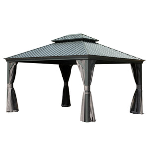 English Elm 10' X 14' Hardtop Gazebo - Durable Aluminum Frame With Steel Roof, Curtains & Netting For Year-Round Use W1859S00161