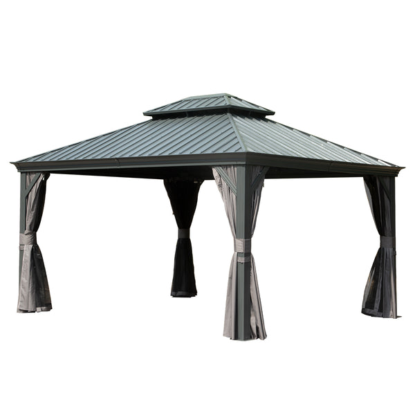 English Elm 10' X 14' Hardtop Gazebo - Durable Aluminum Frame With Steel Roof, Curtains & Netting For Year-Round Use W1859S00161