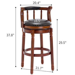 English Elm Seat 29.5" Cow-Top Leather Bar Stool With 360° Swivel For Kitchen Counter, Solid Wood Frame, Black W2195P268322-GIGA