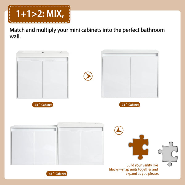 English Elm 48" Bathroom Vanity With Resin Sink, Soft-Close Doors & Wall Cabinet - Modern Floating Design! W999S00421