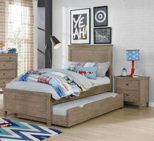 English Elm Transitional Twin Bed Set with Trundle and Nightstands Wire-brushed Wood Grain Finish B2741S00853