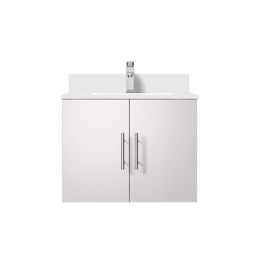 English Elm Glossy White Bath Vanity 24" W X 22" D With Cultured Marble Top & Chrome Faucet Set For Modern Decor B2731P258571