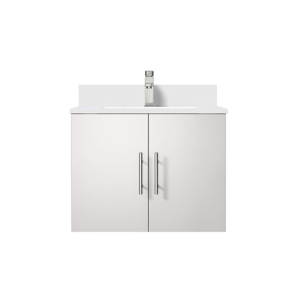 English Elm Glossy White Bath Vanity 24" W X 22" D With Cultured Marble Top & Chrome Faucet Set For Modern Decor B2731P258571