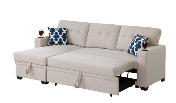 English Elm Convertible Upholstered Sectional Sofa with Pull-out Chaise Sleeper and Storage B2730S00002