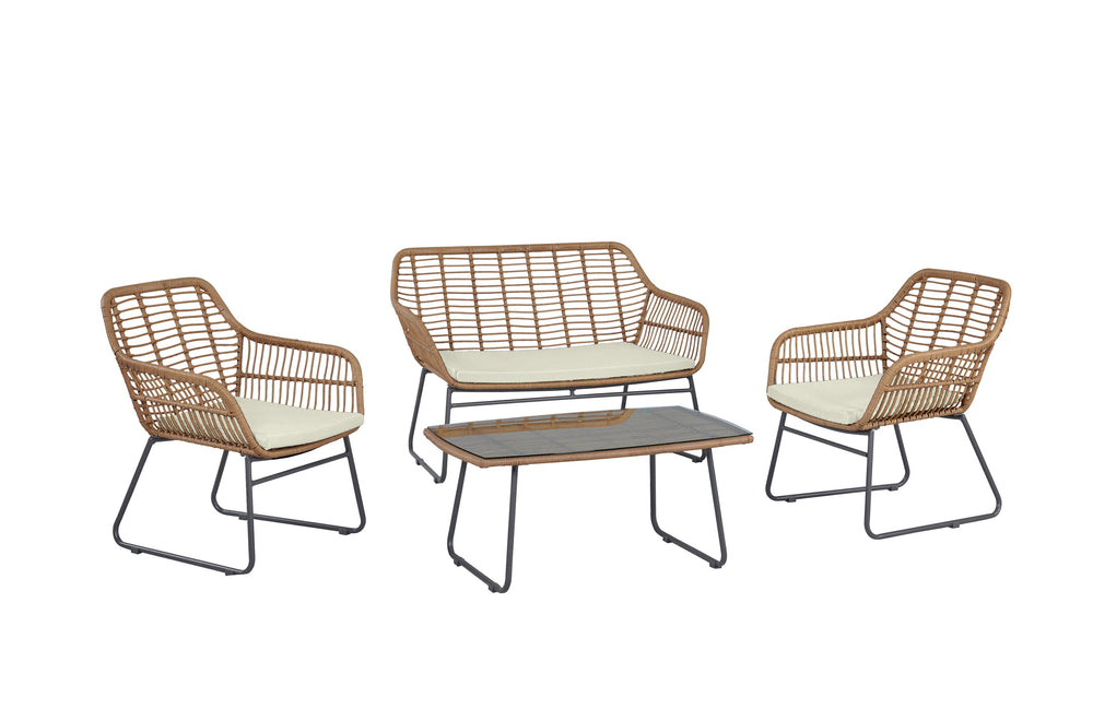 English Elm Antibes 4-Piece Outdoor Conversation Set In Tan & Cream – Weather-Resistant, Stylish Comfort! B365P398245
