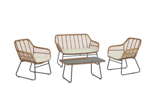 English Elm Antibes 4-Piece Outdoor Conversation Set In Tan & Cream – Weather-Resistant, Stylish Comfort! B365P398245