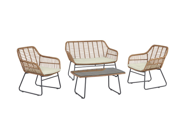 English Elm Antibes 4-Piece Outdoor Conversation Set In Tan & Cream – Weather-Resistant, Stylish Comfort! B365P398245