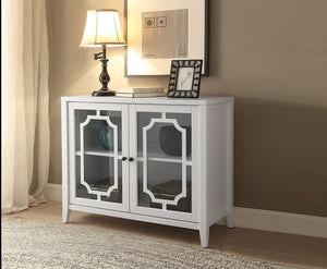 English Elm Ceara White Console Cabinet with Glass Doors & Tapered Wooden Legs — Stylish Storage Solution B2726P278573
