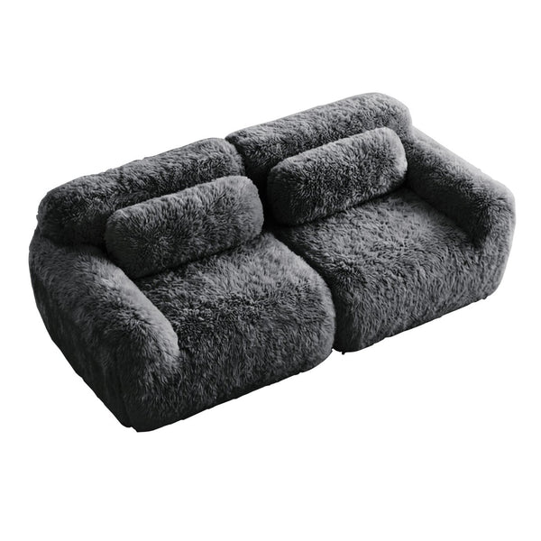 English Elm 2-seater Modular Cloud Sofa Plush Fluffy Sectional with Pillows for Living Room Dark Grey W714P380187