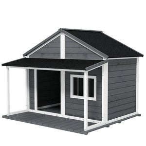 English Elm Dog Kennel Cabin Style Fir Wood Outdoor House with Covered Porch for Medium Pets T3971S00057