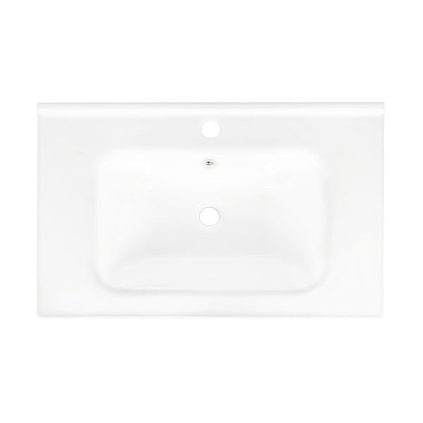English Elm 27.8" White Ceramic Bathroom Sink with Integrated Basin and Built-in Overflow Drain W1801P404316