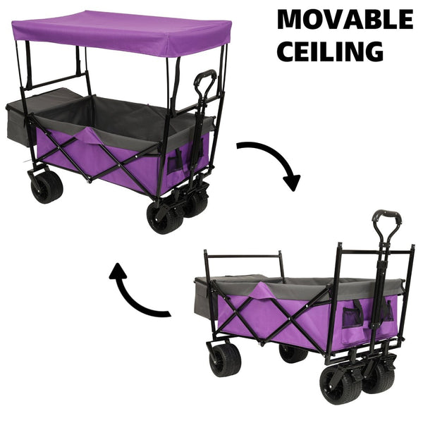 English Elm 480lbs Foldable All-terrain Wagon with Canopy Mosquito Net for Camping Outdoor W2932P253226