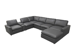 English Elm Leather Match Modular Sectional with Built-in Console for Open Concept Living Rooms Blue Gray B2748S00173