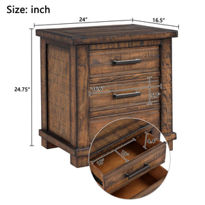 English Elm Rustic Reclaimed Pine Three Drawer Nightstand with Wrought Iron Pulls Farmhouse Bedroom N701P455591D