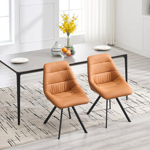 English Elm Dining Thickened Fabric Chair Set of 2 with Metal Legs — Cozy Modern Bar-Style Seating for Kitchen and Dining Spaces Brown W1249P243513