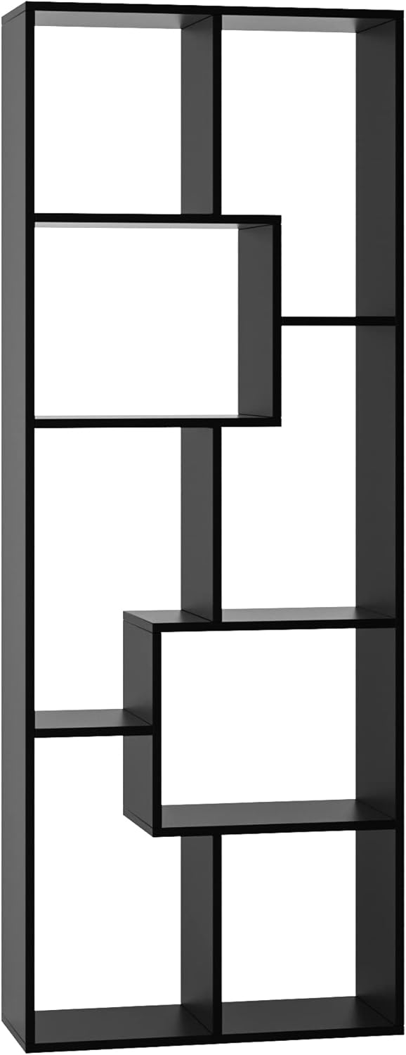 English Elm Asymmetrical Five Tier Geometric Bookcase Matte Sculptural Open Display Shelf Black B372P431344