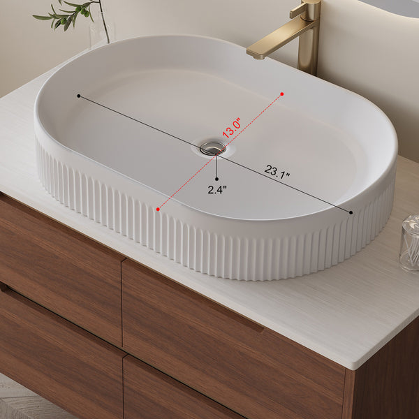English Elm 36 Inch Floating or Freestanding Bathroom Vanity with Ceramic Sink and Soft Close Drawers W3136S00042