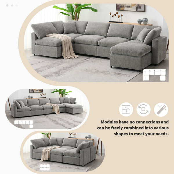 English Elm [video Modular Cloud Sectional Sofa Chenille Six Seat Sleeper with Ottoman for Living Room Gray N723S9583G
