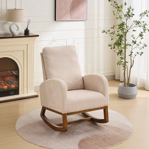 English Elm 27.2"w Wingback Glider Rocker Polyester Nursery Chair with Walnut Rubberwood Base W3188P304600