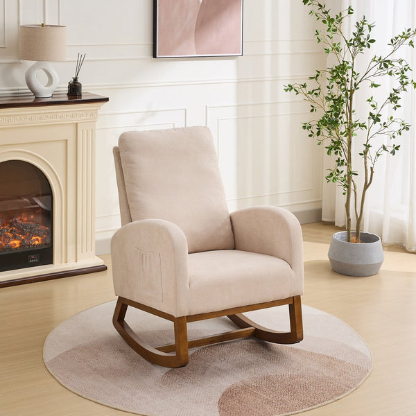 English Elm 27.2"w Wingback Glider Rocker Polyester Nursery Chair with Walnut Rubberwood Base W3188P304600