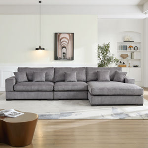English Elm 148.03'' Mid Century Modern 4 Seat Sectional Sofa with Reversible Chaise for Living Room Grey W876S00329