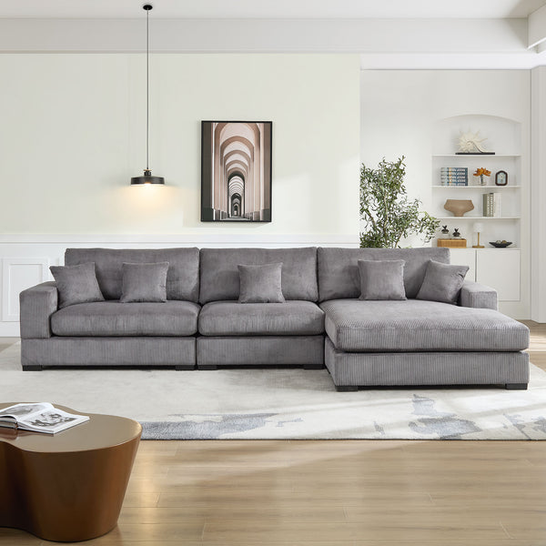 English Elm 148.03'' Mid Century Modern 4 Seat Sectional Sofa with Reversible Chaise for Living Room Grey W876S00329