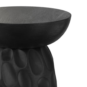 English Elm Boyd Solid Mango Wood Accent Table Hand Carved Geometric Matte Black Sculptural Side B136P414668