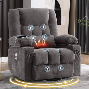 English Elm Massage Swivel Rocker Recliner with Heat Lumbar Relief and Usb Port for Living Room Grey W1521P478283
