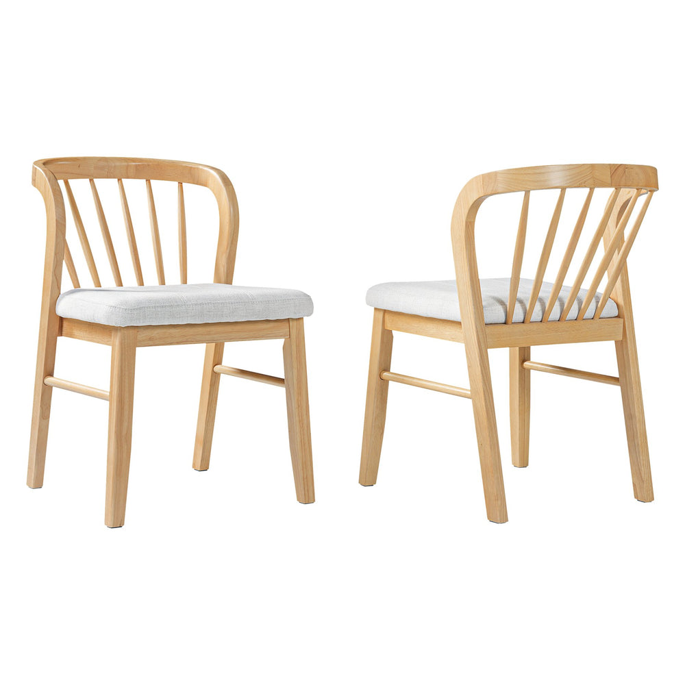English Elm Mid-century Rubberwood Dining Chairs Windsor Spindle Back Upholstered Set of 2 N768P427477N
