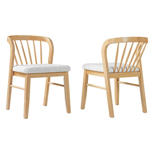 English Elm Mid-century Rubberwood Dining Chairs Windsor Spindle Back Upholstered Set of 2 N768P427477N
