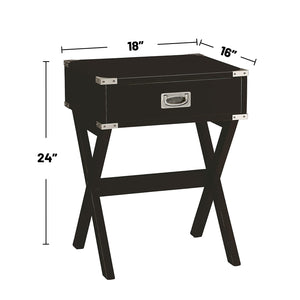 English Elm Side Table featuring Metal Corner Strapping and Flush Mount Drawer Pull for Stylish Accent Décor and Functionality Black B016P310483