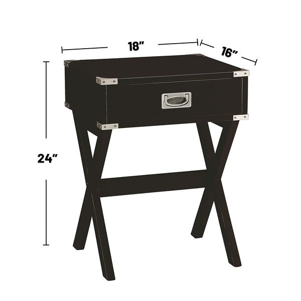 English Elm Side Table featuring Metal Corner Strapping and Flush Mount Drawer Pull for Stylish Accent Décor and Functionality Black B016P310483