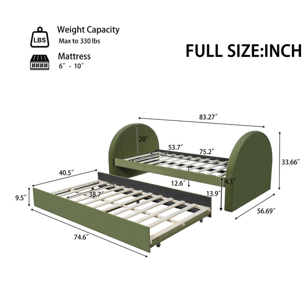 English Elm Full Velvet Upholstered Pull Out Daybed Frame for Guest Rooms and Studio Spaces N757F387578V