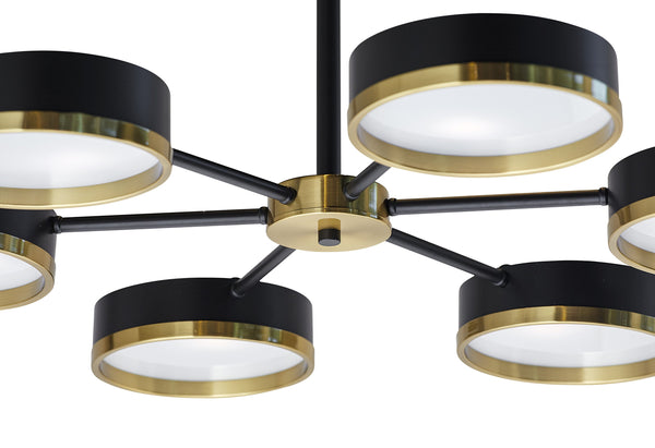 Sunpan Oswin Modern Chandelier - Stunning Black & Gold Iron Fixture for Living, Lounge, and Dining Spaces