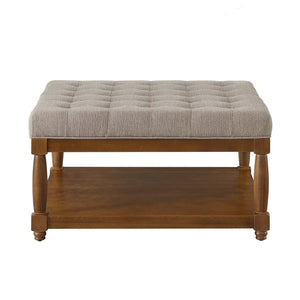 English Elm Large Square Tufted Ottoman with Wood Shelf Upholstered Footrest for Living Room Linen W2186P204184